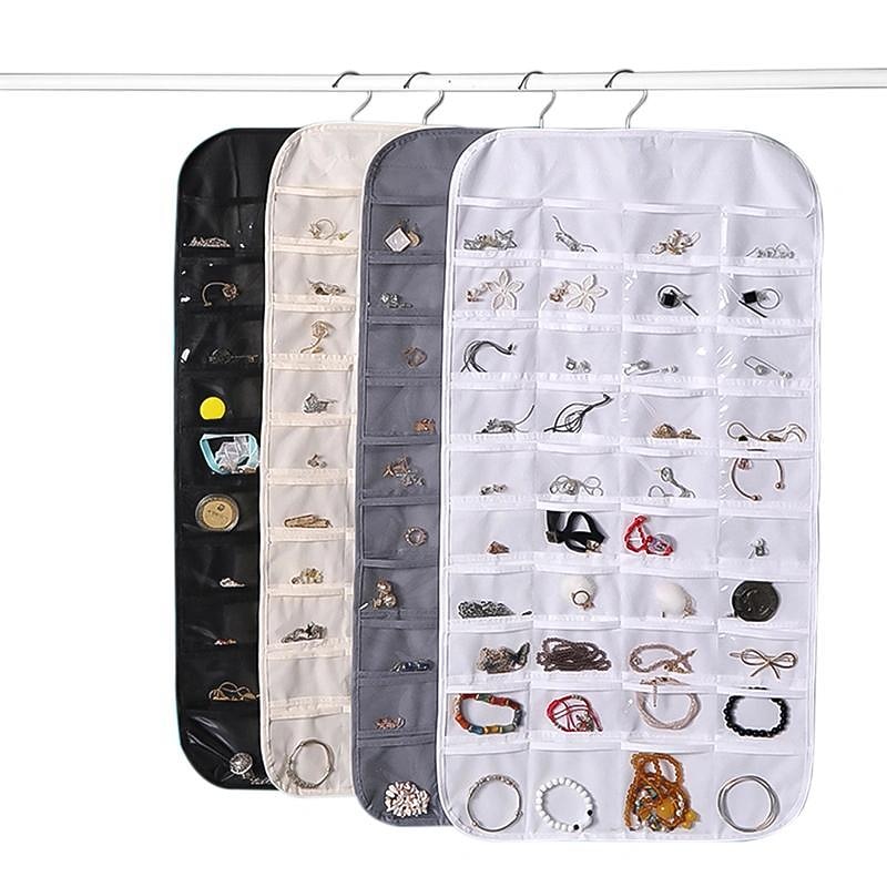 Hanging Jewelry Organizer Storage With Pocket Double Sided 80Grids Necklace Bracelet Earring Jewelry Display Organizer