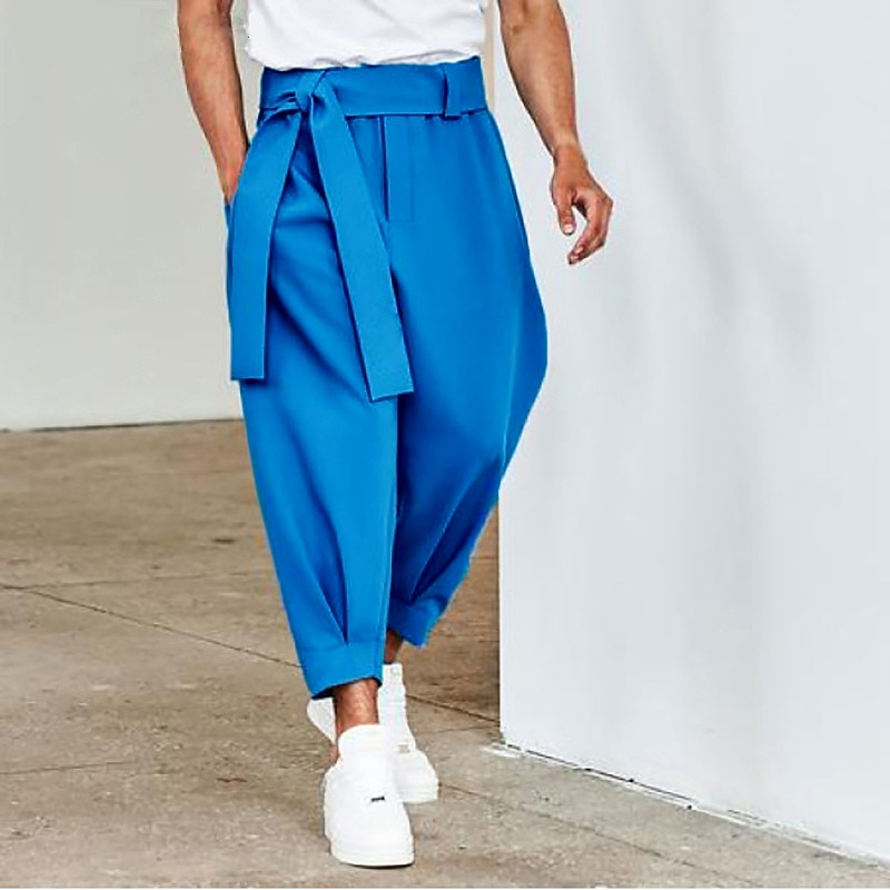 Men's Trousers Pants Trousers Tapered Carrot Pants Cropped Pants Casual Pants Drawstring Elastic Waist Novelty Solid Color Comfort Outdoor Ankle-Length Casual Daily Streetwear Streetwear Casual