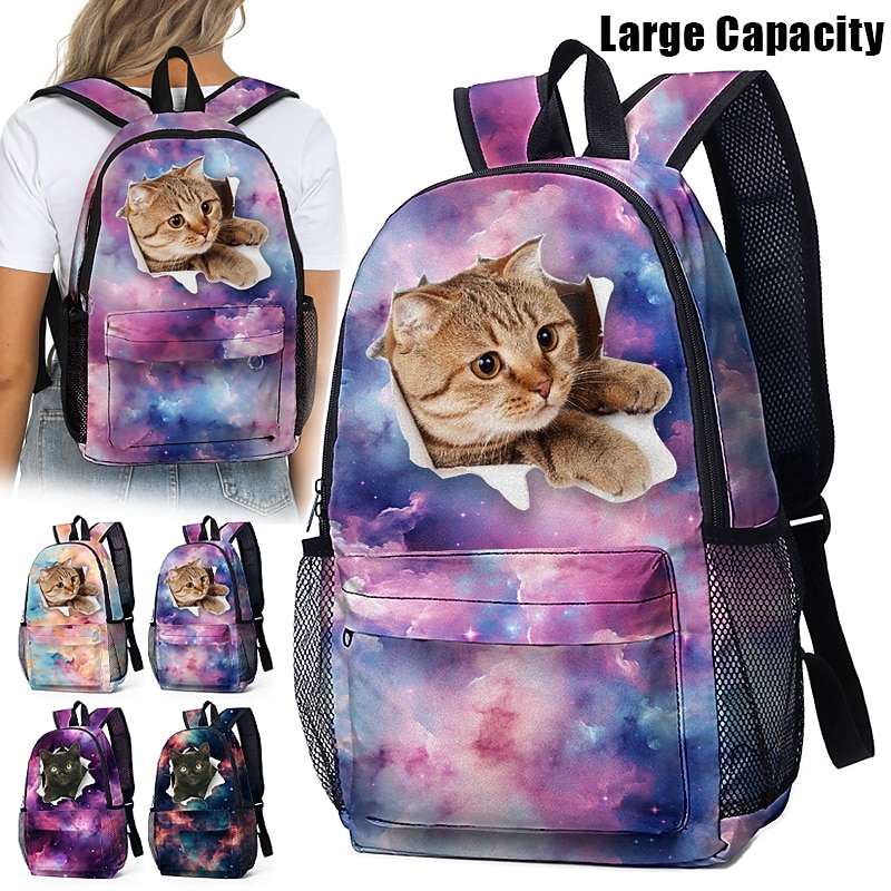 Galaxy Cat Print Backpack with Large Capacity – Cute Animal School Bag for Girls, Teens, and Cat Lovers, Ideal for School, Travel, or Daily Use