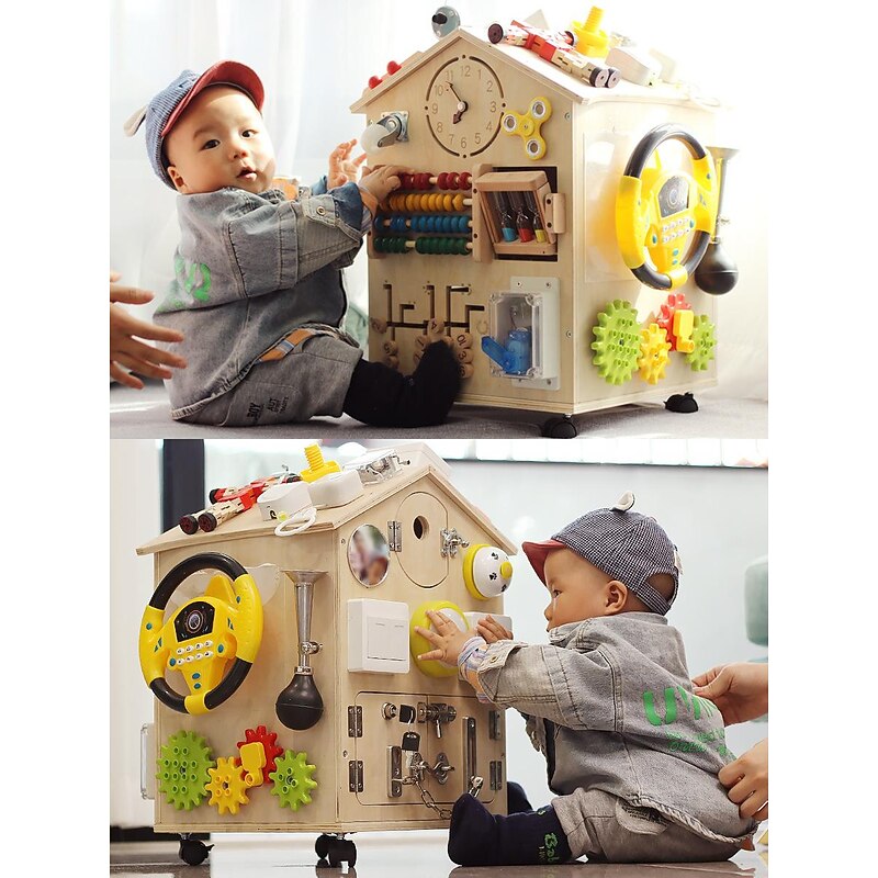 Montessori Busy BoardEarly Education Busy Board Montessori Focus Training Unlock Busy House Educational Toys Go to School Holiday Gifts for Kids2