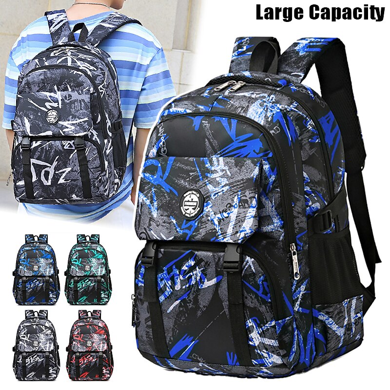 Men's Women's Backpack School Bag Bookbag Commuter Backpack School Outdoor Color Block Geometric Pattern Polyester Large Capacity Waterproof Lightweight Zipper Black Red Blue