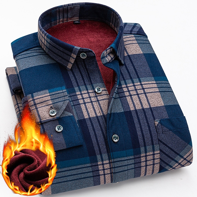 Men's Dress Shirt Flannel Shirt Collared Shirt Button Up Shirt Tartan Wedding Party Black-White Red Navy Blue Royal Blue Long Sleeve Turndown Winter Clothing Apparel Button-Down