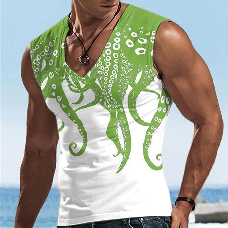 Men's Graphic Animal Octopus Tank Top Vest Top Sleeveless T Shirt for Men Sleeveless T shirt 3D Print V Neck Shirt Designer Casual Muscle Sports Running Gym Black Yellow Blue Spring & Summer Clothing3