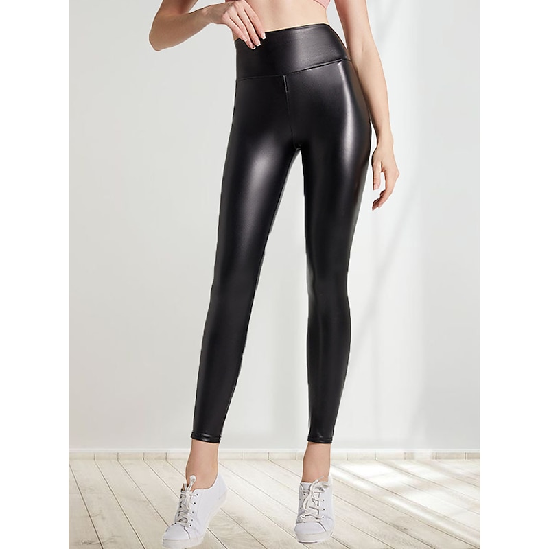 Women's Leather Pants Tights Pants Trousers Fashion Streetwear Full Length High Waist Plain Elastic Waist Outdoor Comfortable Micro-elastic Street Daily Daily Wear Rust Grey Black Dark Navy Spring