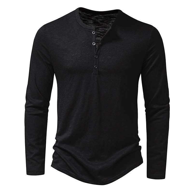 Men's Button T Shirt T Shirt Henley Shirt Tee Top Long Sleeve Henley Summer Plain Fashion Designer Basic Vacation Street Going out Black White Red Top Tee for Men2