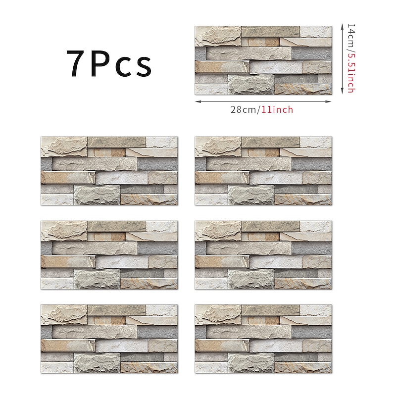 7pcs Artificial Stone Tile Wall Sticker 3D Vinyl Wallpaper Self Adhesive Floral Home Decor For Kitchen Bathroom 5.5x11 Inches2