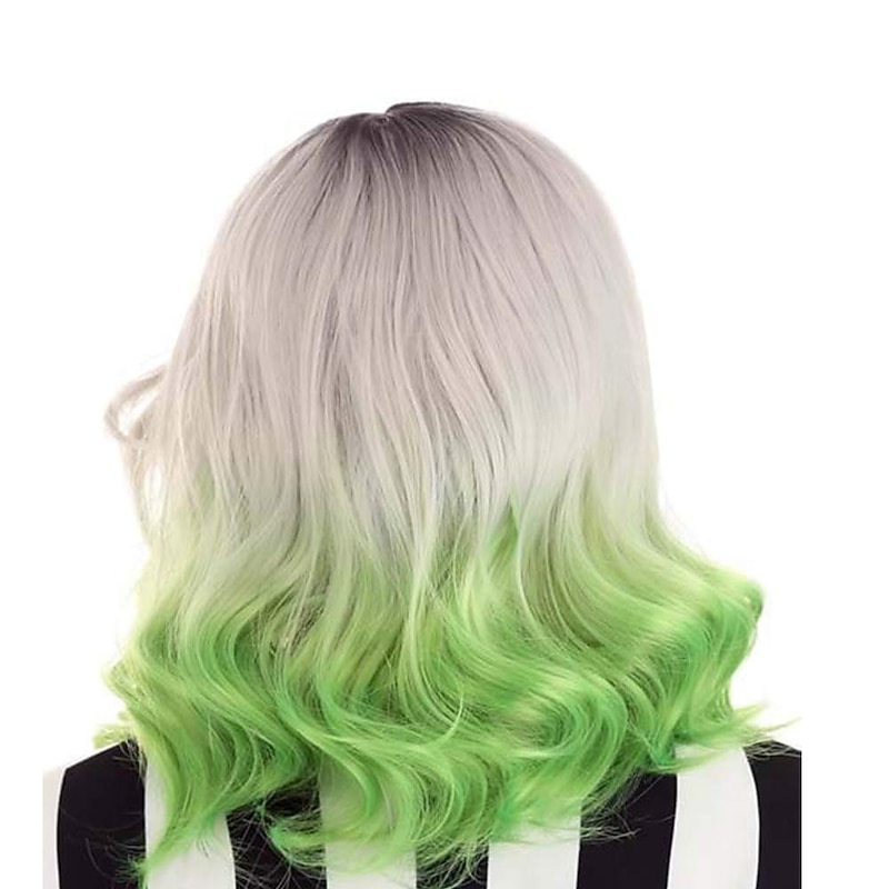 Gray and Green Ombre Wig for Adults Halloween Cosplay Party Wigs2