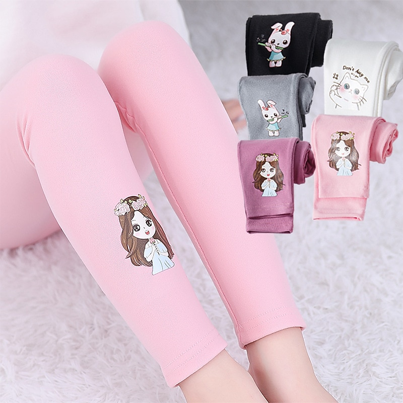 Kids Girls' Leggings Cat Active Outdoor 7-13 Years Spring Black White Pink