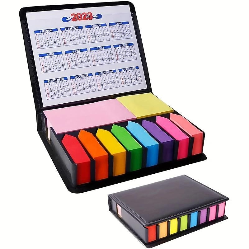 2000 Pages Multicolor Sticky Note Set, Color Memo Pads With Leather Packing Box, Colored Divider Self-Stick Notes Pads Bundle With Calendar 2023 For Office School Home, Back to School Gift2