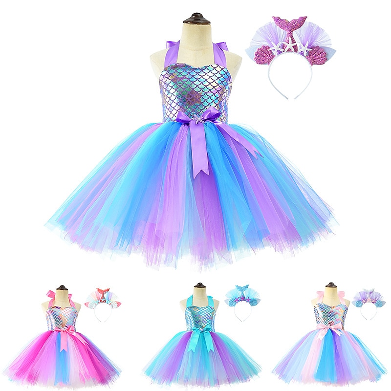 Kids Girls' Dress Cartoon Unicorn Patchwork Sleeveless Performance Birthday Ruched Mesh Patchwork Cute Costume Halloween Custome Cotton Above Knee A Line Dress Tulle Dress Summer Spring Fall 2-8 Years3