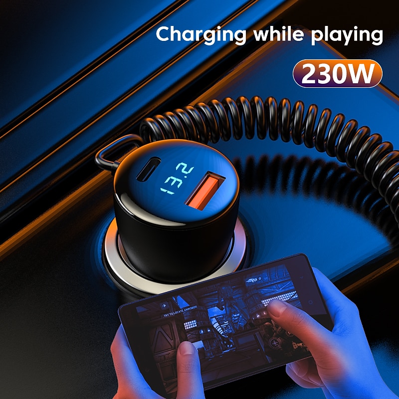 Fast Phone Car Charger Adapter USB C 5-port 230W Charging With 3 In 1 Cable For IPhone 14 Pro Max 13 12 Samsung Galaxy S23/22 Google Pixel3