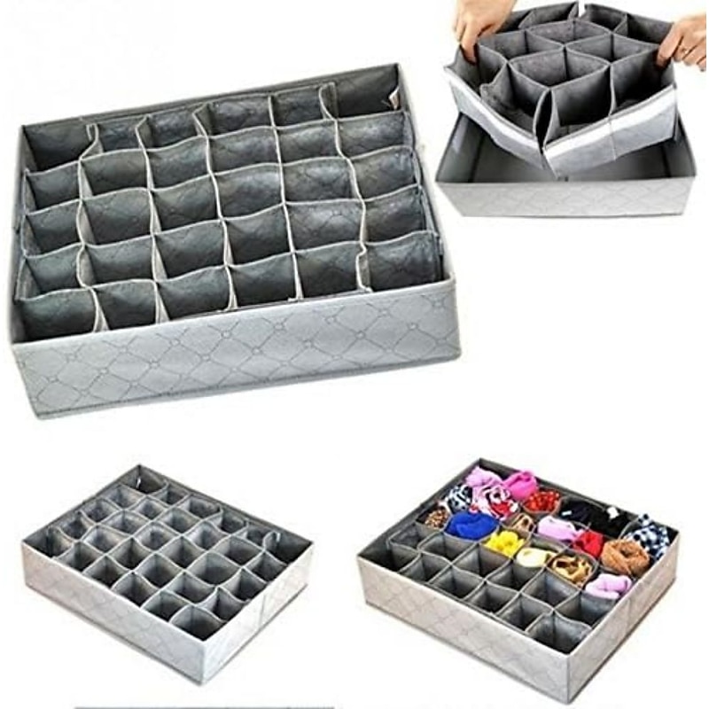 30 Grids Foldable Underwear Storage Box, Non Woven Fabric Multiple Cells Socks Organizer, Bras Drawer Organizer3
