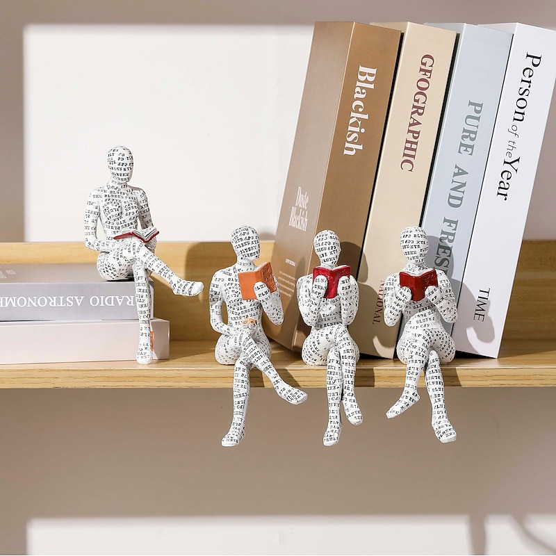 Modern Reading Woman Statue Pulp Molding Statuette Innovative Reading Ornaments Ornament Bookshelf Decoration3