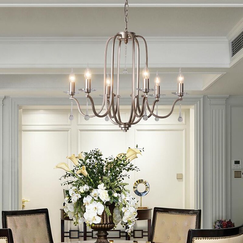 Chandelier for Dining Room Candle Style 6/9/12-Heads Modern Farmhouse Pendant Lighting,9-Light Brushed Candle Ceiling Hanging Fixture for Living Room Bedroom Coffee 110-240V4
