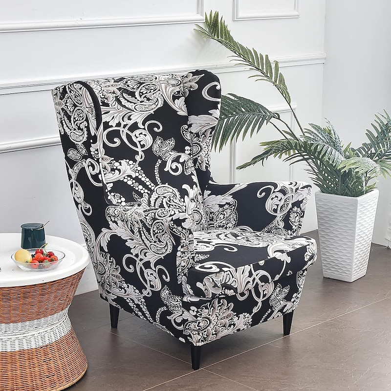 Wing Chair Slipcovers Spandex Stretch Sofa Covers Wingback Armchair Covers with Seat Pad Cushion Cover Arms Printing Pattern Fabric Furniture Protector for Living Room Wingback Chair #88354652