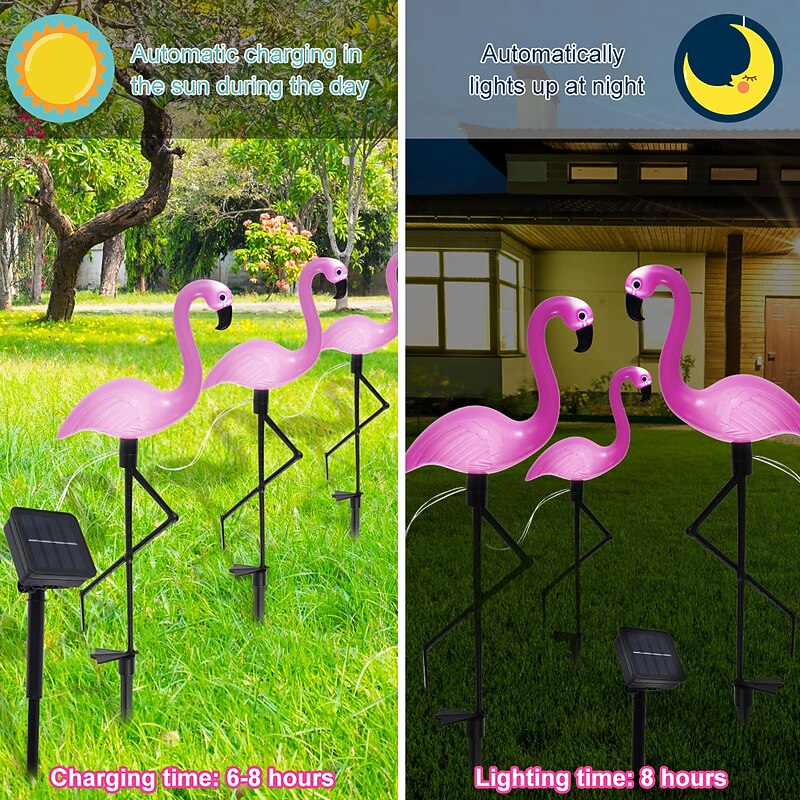 1/3 PCS Outdoor Solar Flamingo Lawn Light Waterproof Garden Light Pink Flamingo Yard Jungle Walkway Landscape Decoration4
