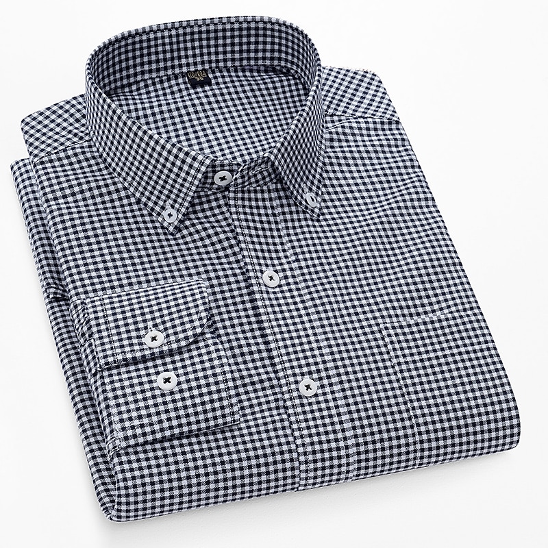 Men's Dress Shirt Button Down Shirt Non Iron Shirt Oxford Shirt Plaid / Striped / Chevron / Round Wedding Office & Career Black Red Blue Long Sleeve Shirt Collar All Seasons Clothing Apparel Print3