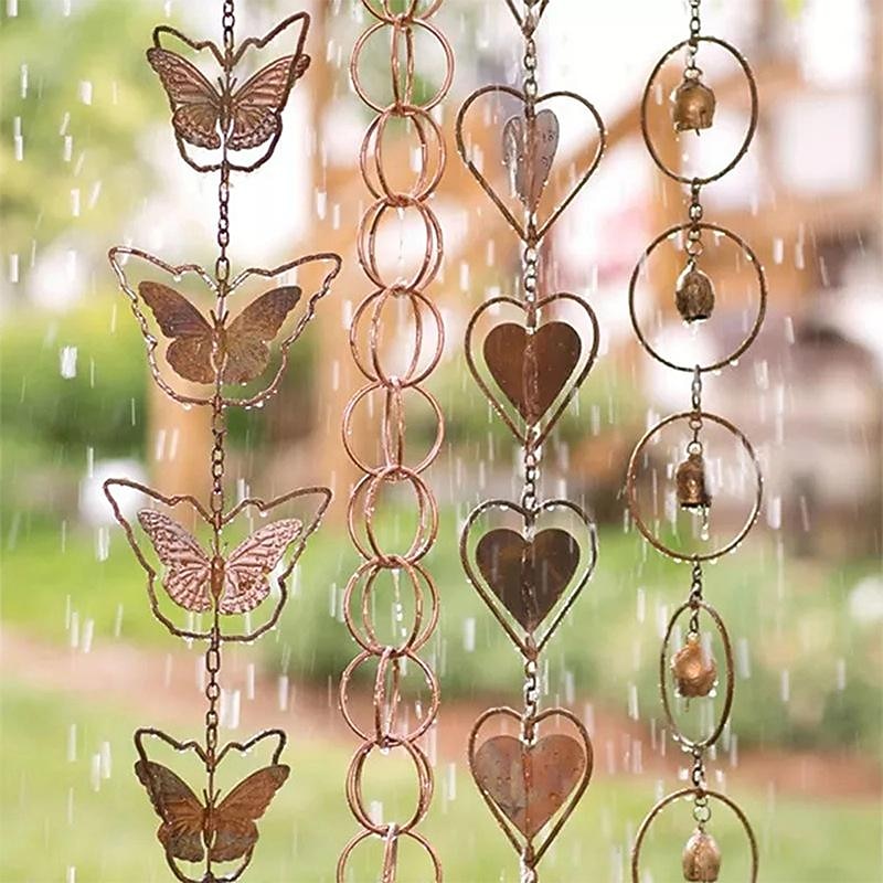 Wind Chimes Metal Rain Chain Butterfly Chimes and Cups Rain Catcher for Gutter Roof Decor Metal Drainage Rain Chain4