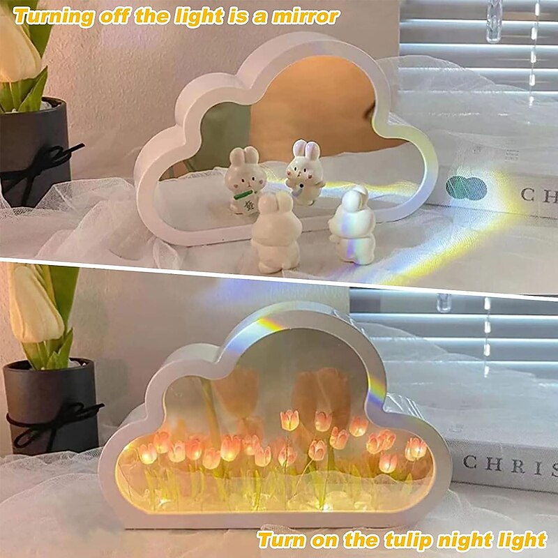 20PCS DIY Cloud Tulip Night Light Tulip Night Simulation Flower Bedroom Sleeping Table LampRoom Decor for Teen GirlsHandmade Makeup Mirror for Furniture Decoration Bedrooms Atmosphere4