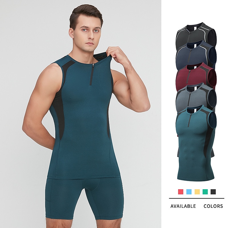 Men's Gym Tank Top Compression Tank Top Sleeveless Base Layer Athletic Summer Stripes Spandex Quick Dry Soft Sweat Out Moisture Wicking Gym Workout Active Training Jogging Sportswear Activewear Black