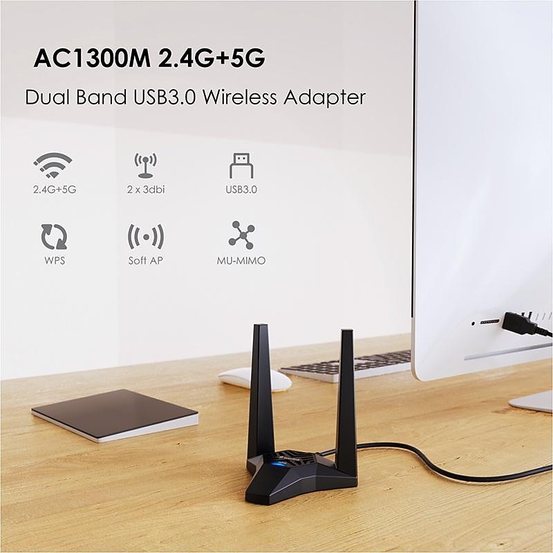 AC1300 USB3.0 Desktop Laptop WiFi Adapter,Dual Band Usb Network Card for PC,High Speed USB Wifi Dongle with Magnetic Dock,usb Wifi Signal Booster2