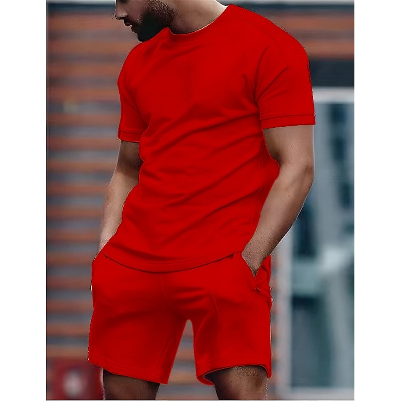 Men's T-shirt Suits Tracksuit Tennis Shirt Shorts and T Shirt Set Short Sleeves Crew Neck Summer Plain Gymnatics Casual 2 Piece Vacation Daily Wear Activewear Black White Red Top Tee for Men4