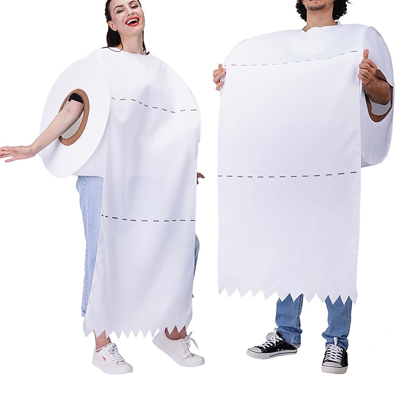Couples Giant Toilet Paper Roll Halloween Group Couples Costumes Men's Women's Movie Cosplay Cosplay Costumes White Leotard / Onesie Halloween Carnival Masquerade
