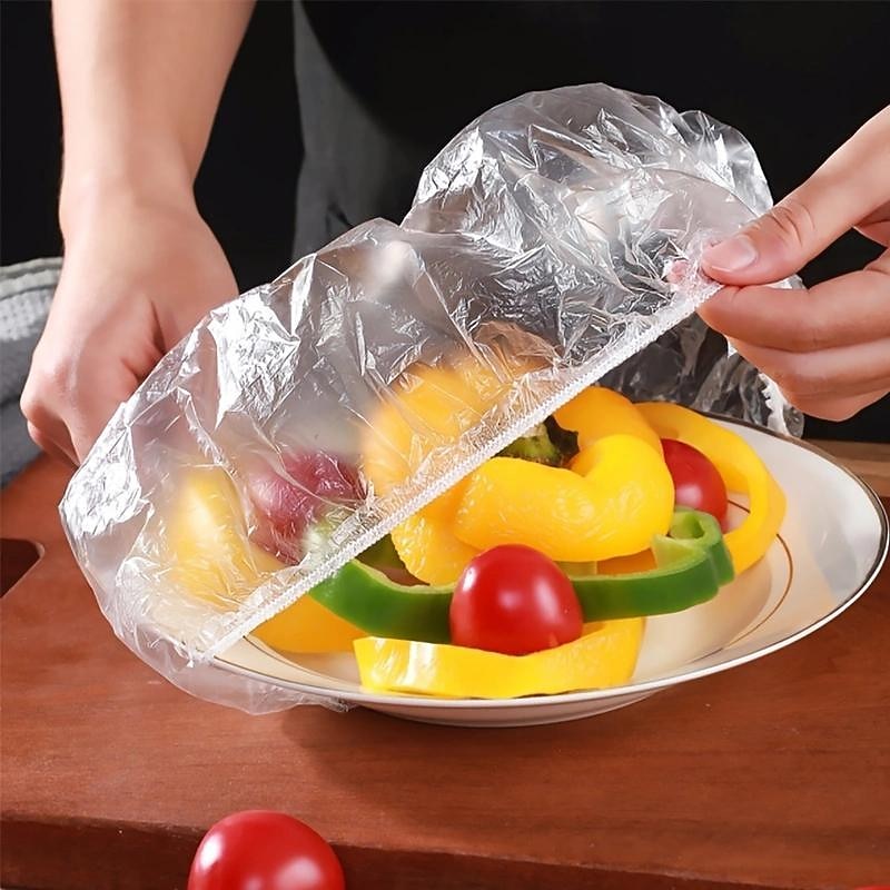 100pcs Disposable Plastic Wrap Cover Large Disposable Food Cover, Elastic Plastic Covers For Dishe Wrap Clings Film Dish Plate Fresh Keeping Cover Kitchen Refrigerator Accessories2