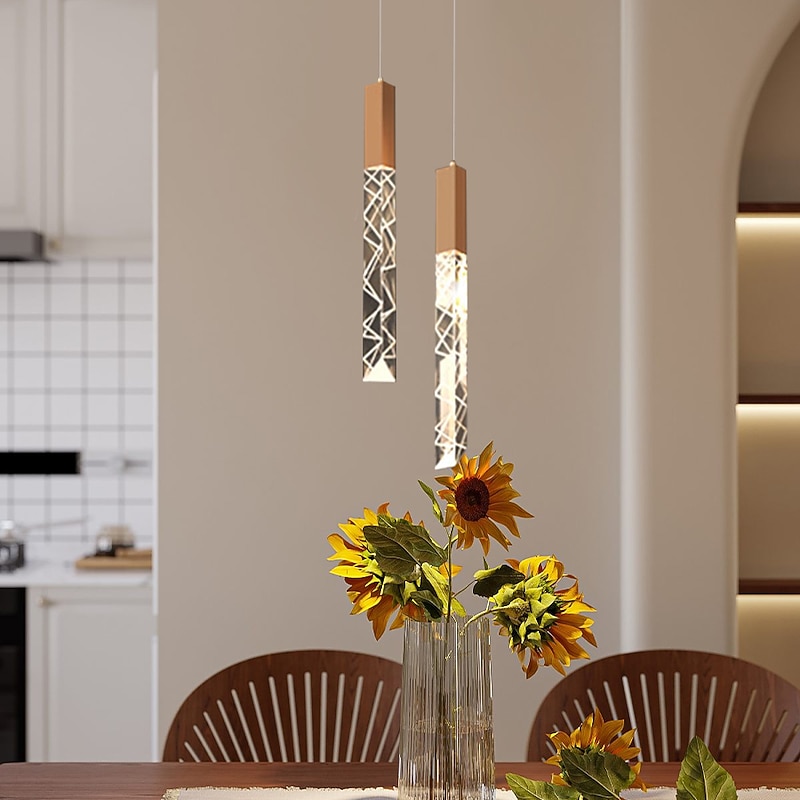 LED Pendant Light Dimmable 1/2/3/6 Head Crystal Modern Kitchen Island Light Fixture,Adjustable Pendant Lighting for Kitchen Island,Black Gold Led Chandelier for Dining Room,Bedroom 110-240V3