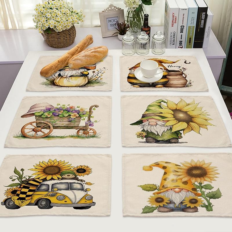 Sunflowers Placemats Heat Resistant Farmhouse Table Place Mat Stain Resistant Placemat, Placemat for Wedding Kitchen Dining Table Decoration Indoor Outdoor