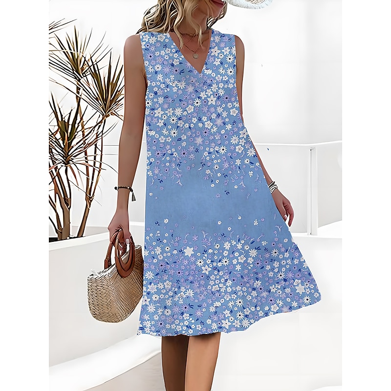 Women's Mini Dress Petite Dress A Line Dress Tank Dress Summer Dress Active Fashion Streetwear Outdoor Vacation Party Loose Fit Floral Color Block Ditsy Floral Sleeveless Strap V Neck4