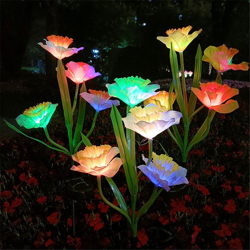 4 Head Solar Daffodil LED Lights Outdoor Garden Balcony Decoration Lights LED Waterproof Lawn Night Lights Imitation Plant Lights Holiday Party Atmosphere Lights2