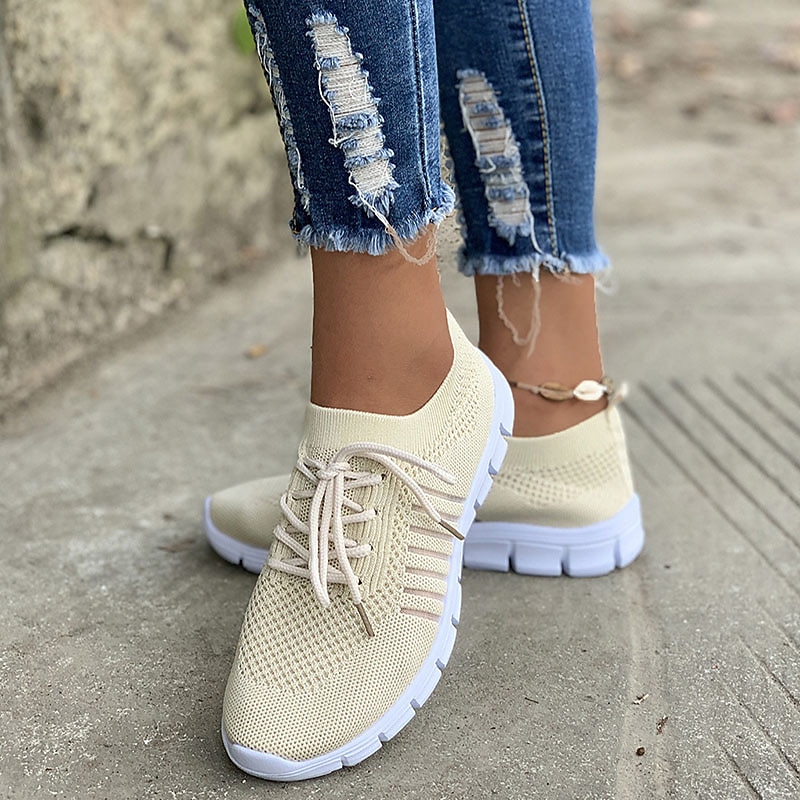 Women's Black Knit Sneakers with White Sole for Running and Casual Wear 8