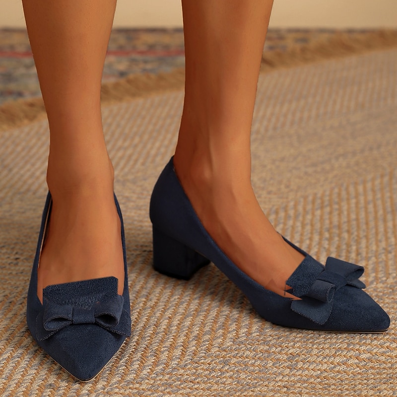 Women's Suede Bow Detail Block Heel Pumps – Elegant and Comfortable for Office, Parties, and Special Occasions3
