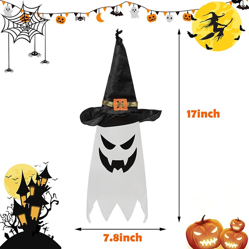 Halloween Lighted Ghost Witch Hat Decorations Hanging Outdoor Ornaments Halloween Decor for Party Indoor Outdoor Home Tree Garden Yard2
