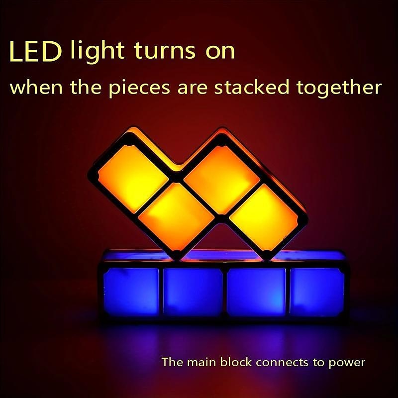 Night Light For Kids Stackable LED 7 Colors 3D Puzzles Night Light Induction Interlocking Desk Lamp For Kids Teens Bedroom DIY Tangram Light Blocks Puzzles Lamp3