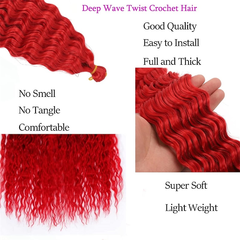 24 inch Ocean Wave Crochet Hair Deep Wave Twist Crochet Hair Extensions Curly Braiding Hair 3 packs Long Wavy Water Wave Braids For Women Synthetic Crochet Braid Hair3