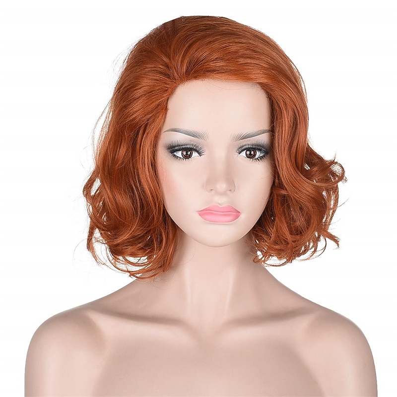 Women 13 Short Wavy Ginger Orange Wig for Cosplay Costume Carnival Party