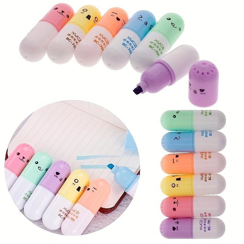 6 Pcs/lot Capsules Highlighter Vitamin Pill Highlight Marker Color Pens Drawing Spot Liner Stationery Office School Supplies