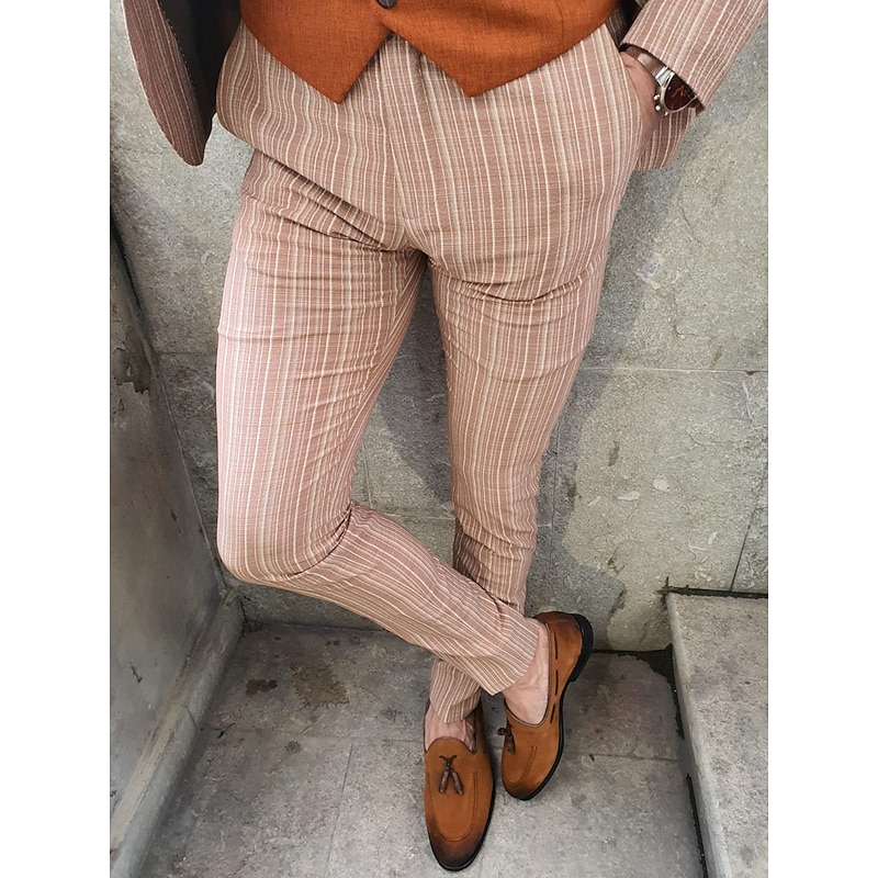 Men's Trousers Chinos Chino Pants Pocket Stripe Comfort Business Daily Streetwear Fashion Basic Orange Khaki2