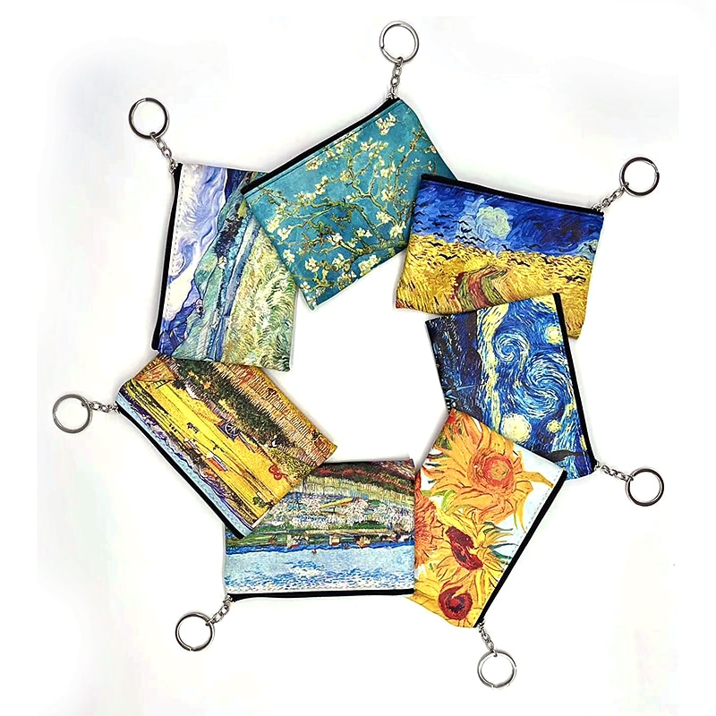 Women's Wallet Key Bag Coin Purse Credit Card Holder Wallet PU Leather Shopping Daily Zipper Print Large Capacity Waterproof Lightweight 3D Flower Halloween Moon bat Blue sky and white clouds4