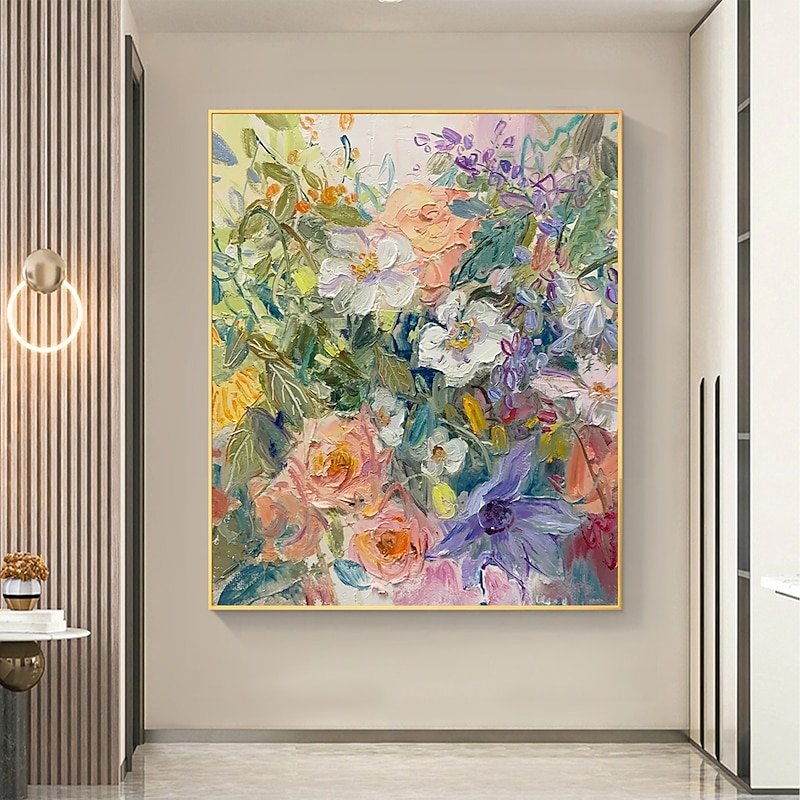 Handmade Oil Painting Canvas Wall Art Decor Original Textured Floral Painting for Home Decor With Stretched Frame/Without Inner Frame Painting3