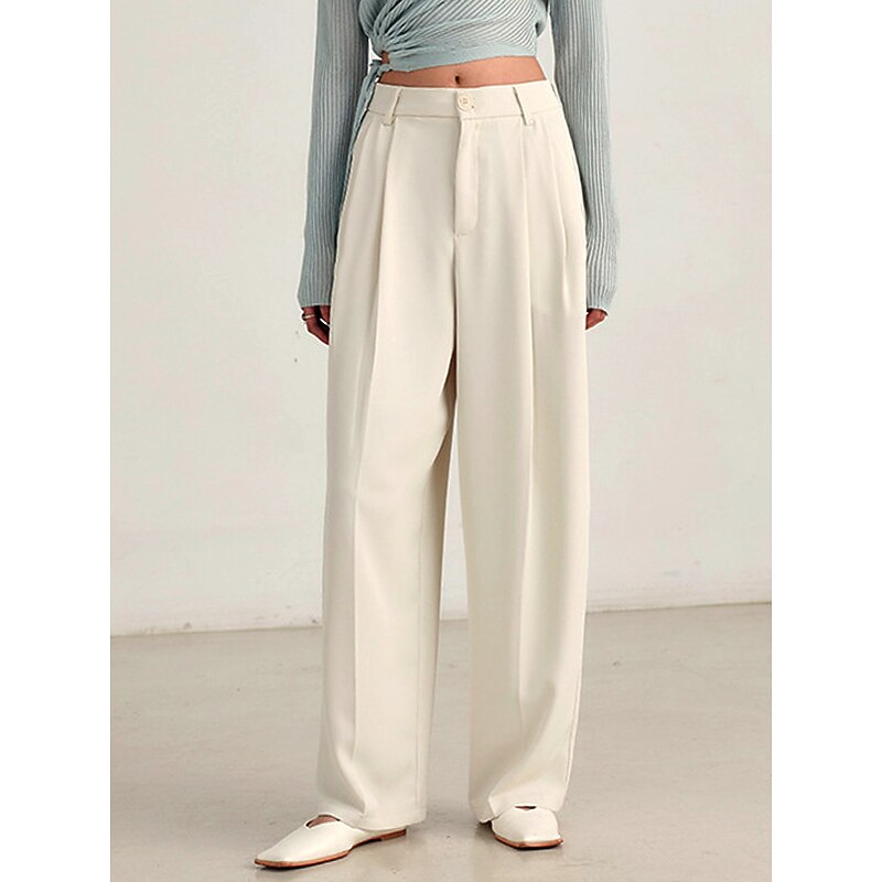 Women's Dress Work Pants Wide Leg Pants Trousers Full Length Pocket Baggy Micro-elastic High Waist Fashion Streetwear Daily Black White S M Summer Fall4