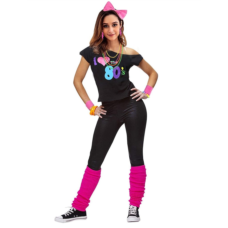 Retro Vintage Disco 1980s Outfits Accessories Off Shoulder T-Shirt I Love the 80's Fancy Dress Women's Masquerade Party / Evening Pride Parade Pride Month Adults' Costume4