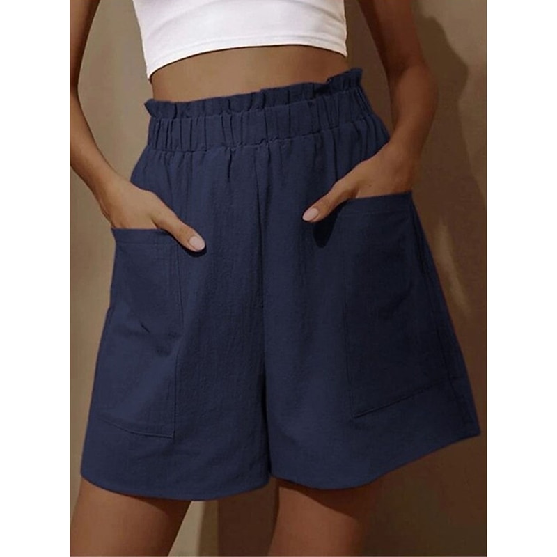 Women's Shorts Streetwear Simple Casual Short High Waist Plain Pocket Elastic Waist Breathable Soft Outdoor Micro-elastic Outdoor Vacation Casual Daily Black White Red Blue Summer Spring Regular Fit 5