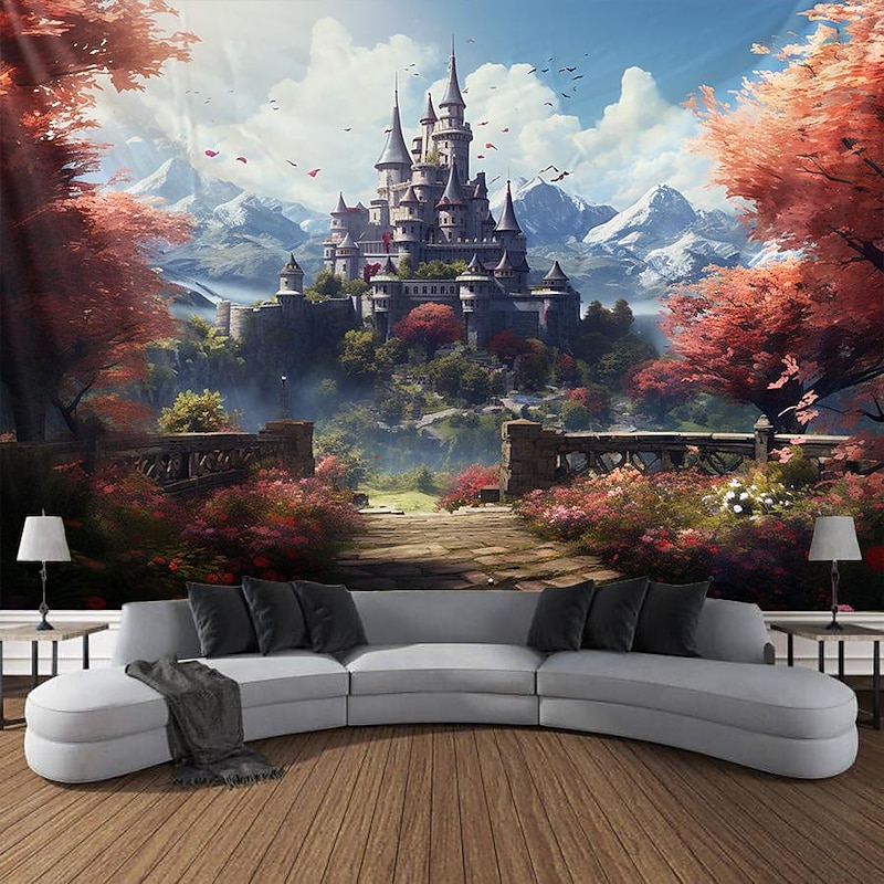 Castle Garden Theme Hanging Tapestry Wall Art Large Tapestry Mural Decor Photograph Backdrop Blanket Curtain Home Bedroom Living Room Decoration2