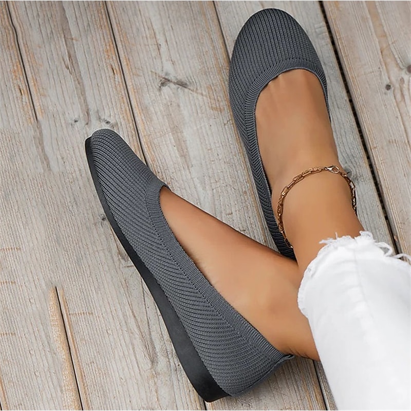 Women's Comfortable Knit Ballet Flats – Breathable Slip-On Round Toe Wedge Shoes for Casual, Office, and Travel Wear3