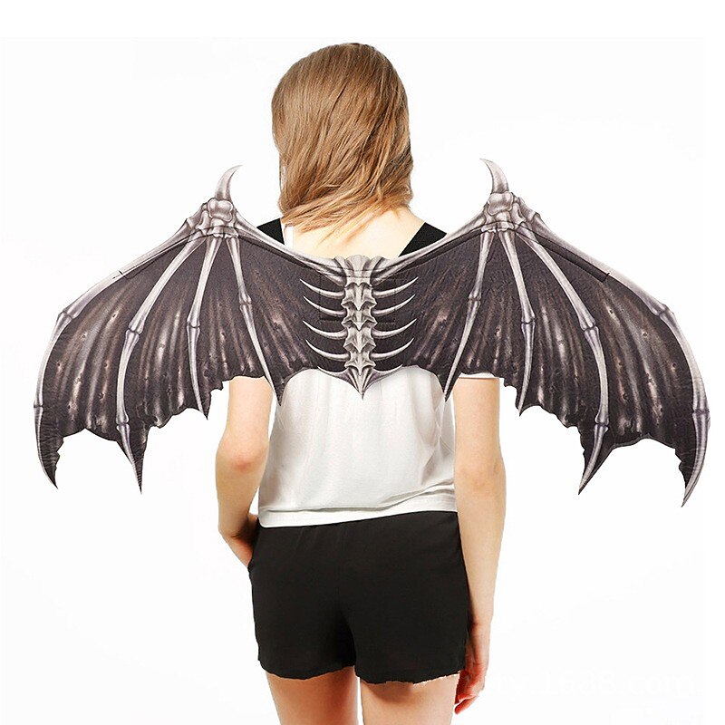 Halloween Wings Demon Bone Skeleton Folding Batpunk Fallen Angel Evil Festival Carnival Props Men and Women Halloween Carnival Ball Props Foldable Black and White Non woven Fabric Demon Bone Wings3