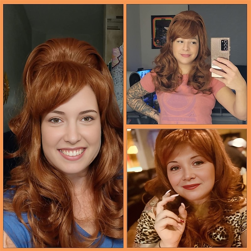 Auburn Beehive Wig Vintage Wig 70s 60s 50s Dress Up Party Wigs for Women Pinup Carnival Costume Wig with Bangs Halloween Wigs2