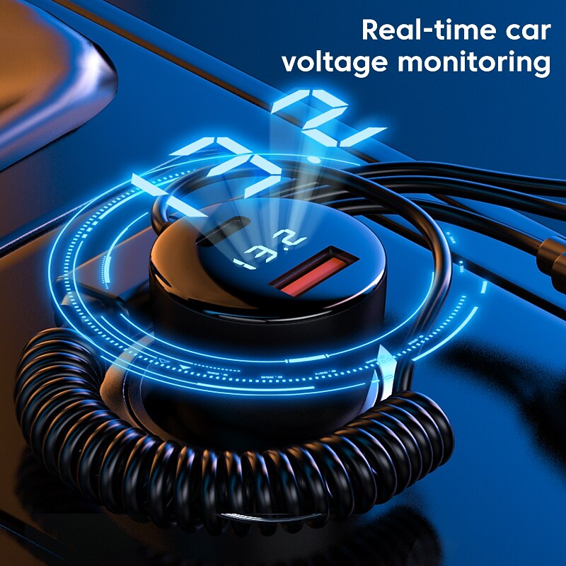 Fast Phone Car Charger Adapter USB C 5-port 230W Charging With 3 In 1 Cable For IPhone 14 Pro Max 13 12 Samsung Galaxy S23/22 Google Pixel4